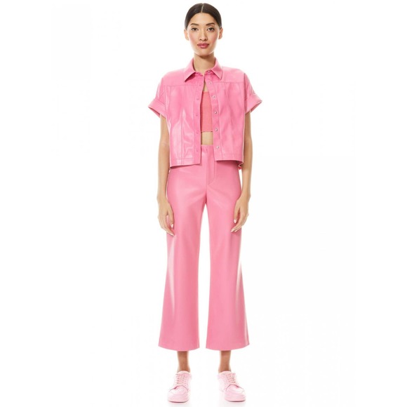 Alice and Olivia Hot Pink Edyth Vegan Leather Crop Top Size S - Picture 2 of 14